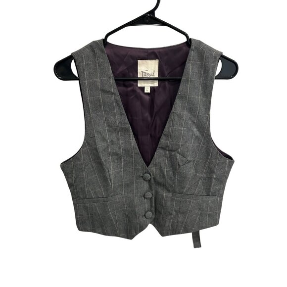Fossil Womens Gray Pinstripe Vest Classic Tailored Waistcoat Sz M Preppy - Picture 1 of 9